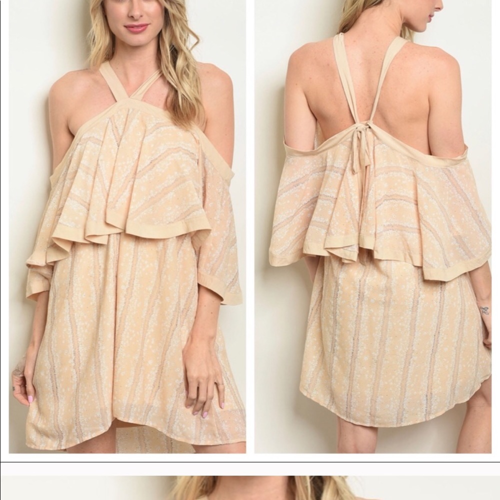 Entro Cold Shoulder Ruffed Tunic Dress